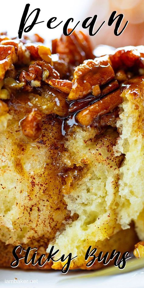 The BEST recipe you will ever try for these crowd-pleasing buns! Homemade Sticky Buns, Easy Sticky Buns, Caramel Sticky Buns, Cinnamon Sticky Buns, Simple Bread, Sticky Buns Recipes, Pecan Sticky Buns, Pecan Rolls, I Am Baker