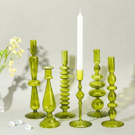 PRICES MAY VARY. Package Contents: you will receive 6 pieces of candle stick holders of different sizes, and these candle holders can hold candles, suitable for birthday parties, weddings and Christmas, Thanksgiving table and window decorations, making your room bright and warm Size and Material: our glass candle holder is available in 6 different sizes, so that you can choose proper size according to your candles; Besides, these candlesticks are made of glass material, exquisite, smooth lines a Glass Taper Candle Holders, Wedding Party Centerpieces, Home Wedding Party, Standing Candle Holders, Party Centerpiece, Glass Candlestick Holders, Elegant Centerpieces, Christmas Mantle, Taper Candle Holders