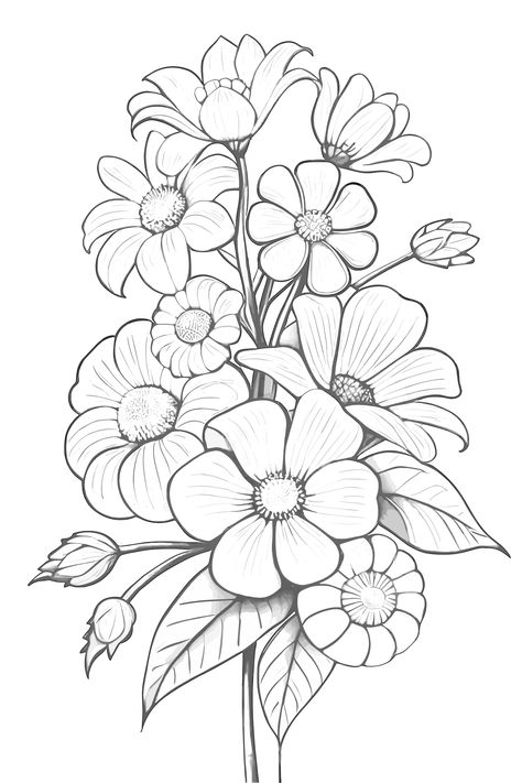 Printable Coloring Pages For Kids and adults any topic for coloring such as stress relief, relaxing landscapes, flower, floral, mandala, animals, fantasy, words and much more . #coloring #coloringpages #coloringbooks #coloringpagesforkids #coloringpagesforadults #printable Natural Design Drawing Flower, Black And White Colouring Pictures, Black Colour Drawing, Outline Images Of Flowers, Coloring Books Flowers, Black And White Leaves Drawing, Drawing Ideas Nature Flower, Nature Black And White Drawing, Flower Coloring Book Pages