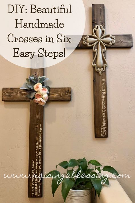 Biblical Crafts For Adults, Religious Crafts For Women, Cross Crafts For Adults, How To Make A Cross, Diy Wall Cross, Diy Baptism Gifts, Faith Based Crafts To Sell, Diy Cross Ornaments, Diy Cross Crafts For Adults