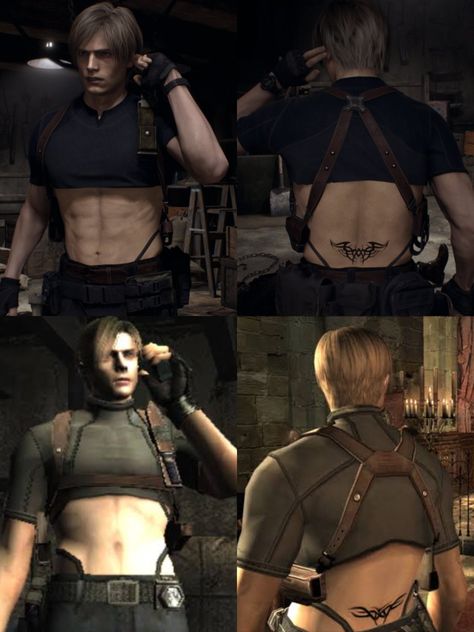 Leon Tramp Stamp, Leon Re4 Remake, Resident Evil Tattoo, Black Color Hairstyles, Hairstyles Black Hair, Color Hairstyles, Best Zombie, Райан Гослинг, Movie Plot