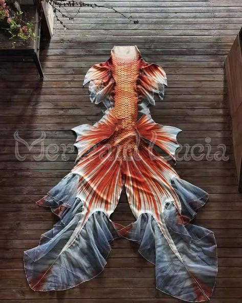 Professional Mermaid Tail, Fabric Mermaid Tail, Orange Mermaid Tail, Red Mermaid Tail, Goldfish Mermaid, Orange One Piece Swimsuit, Mermaid Things, Orange Mermaid, Mermaid Water