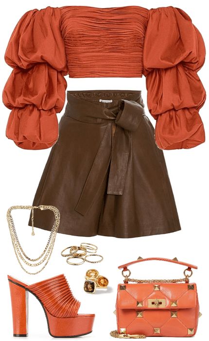 Orange & Brown Combo Outfit | ShopLook Brown Combo Outfit, Brown And Orange Outfit, Fall Photo Shoot Outfits, Color Combos Outfit, Midsize Fashion, Orange Outfit, Brown And Orange, Brown Outfit, Trendy Fashion Outfits