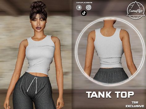 The Sims Resource - SET 411 - Tank Top Sims 4 Studio, Los Sims, Marvelous Designer, Sims 1, Sporty Casual, Sims 4 Clothing, T Shirt And Jeans, Maxis Match, The Sims Resource