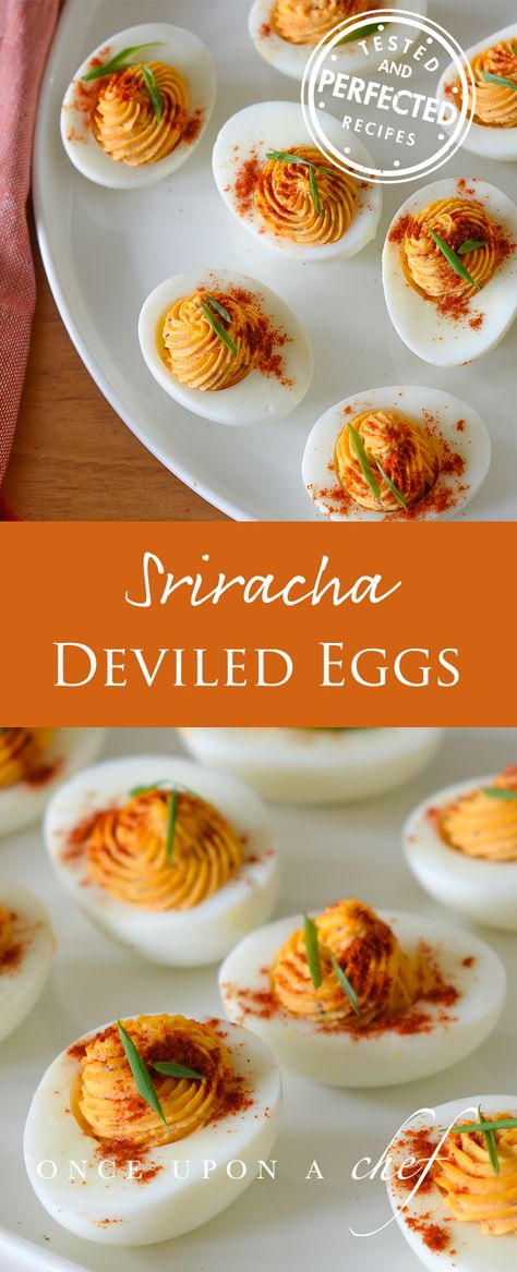 Sriracha Deviled Eggs, Spicy Deviled Eggs, Brunch Appetizers, Devilled Eggs Recipe Best, Devilled Eggs, Once Upon A Chef, Finger Food Appetizers, Easy Appetizer Recipes, A Chef