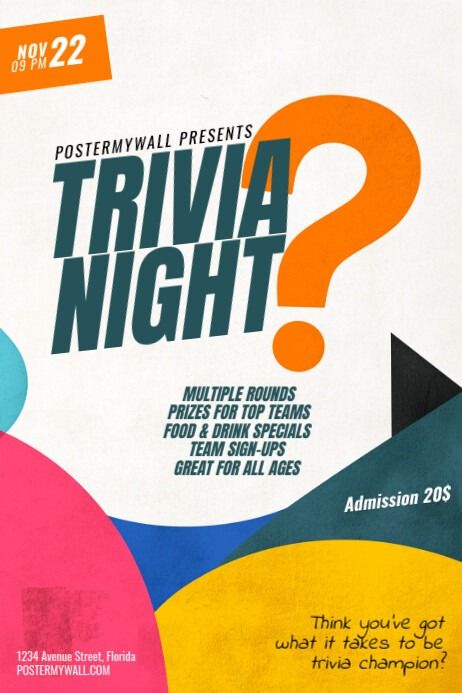 White Geometric Trivia Night Poster | PosterMyWall Trivia Poster, Event Poster Template, Linkedin Background Image, Kindle Book Cover, Trivia Night, Campaign Posters, Nightclub Party, Blog Header, Drink Specials