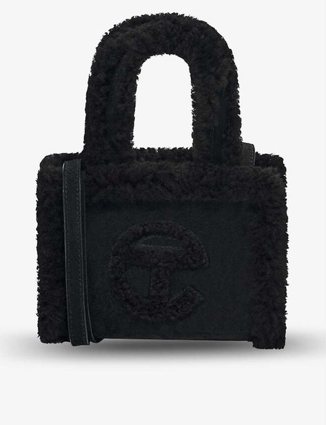 UGG X TELFAR - Logo-embroidered small suede and sheepskin tote bag | Selfridges.com Black Ugg Telfar Bag, Telfar X Ugg, Telfar Logo, Telfar Bags, Ugg Bag, Telfar Bag, Small Tote, Mini Tote, Shopper Bag