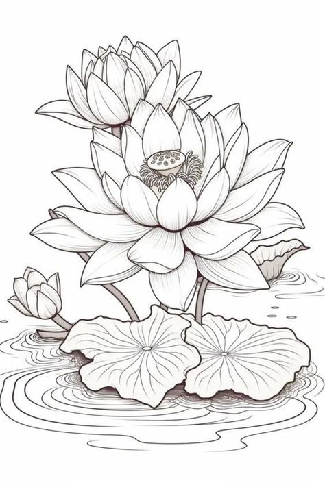 Lotus Flower Drawing, Lotus Drawing, Sunny Flowers, Coloring Worksheet, Color Drawing Art, Flower Art Drawing, Flower Sketches, Embroidery Tutorial, Floral Drawing