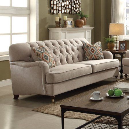 Buy ACME Alianza 85" Sofa with 2 Pillows in Multiple Colors at Walmart.com Cheap Living Room Sets, Cheap Couch, Cheap Living Room Furniture, Affordable Sofa, Style Anglais, Sofa Beige, Set Sofa, Traditional Sofa, Sofa Review