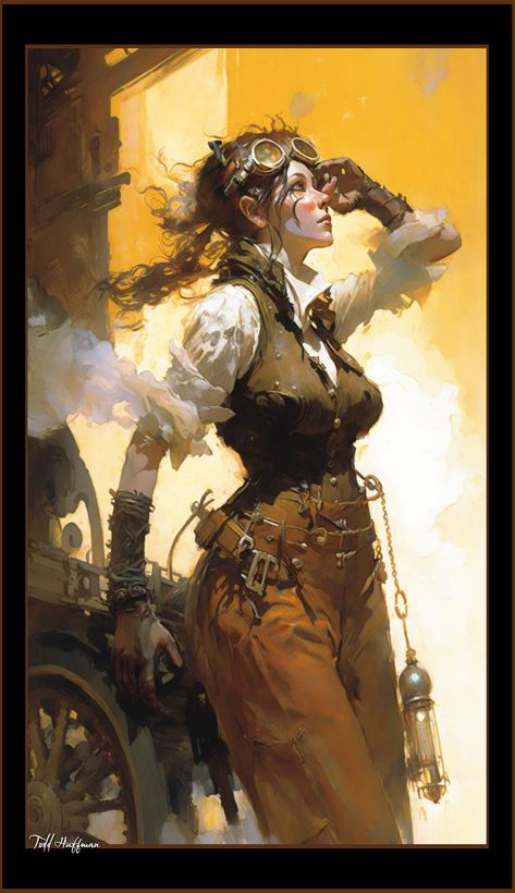 Steampunk Engineer Female, Steampunk Pinup Art, Steampunk Journalist, Steampunk Mechanic Character Design, Human Artificer Female, Mechanic Character Design, Steam Punk Character Design, Steampunk Samurai, Steampunk Character Art