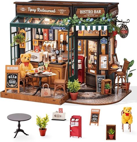 Rolife Kit de Maison Miniature à Construire - Restaurateur Tipsy, Kit de Maquette Maison Miniature pour Adultes, Idée de Décoration de Maison Miniature pour Bureau Book Nook : Amazon.fr: Jeux et Jouets Rolife Miniature, Tiny House Building, Bistro Restaurant, Aesthetic Sense, Hobby Gifts, Dollhouse Kits, Book Nook, Miniature Houses, Miniature Crafts