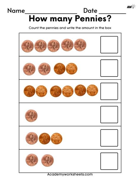 Top 6 Counting Pennies Worksheets for Money Management - Academy Worksheets Penny Worksheet, Counting Pennies Worksheet, Kindergarten Money, Kindergarten Money Worksheets, Money Kindergarten, Counting Pennies, Counting Money Worksheets, Third Grade Sight Words, Worksheet For Kindergarten