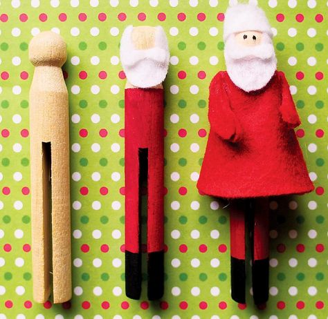 clothing pin santas                                                                                                                                                                                 More Clothes Pin Ornaments, Clothespin Crafts Christmas, Santa Claus Ornaments, Clothespin Art, Wooden Peg Dolls, Christmas Clothespins, Santa And Mrs Claus, Clothespin Dolls, Clothes Pin Crafts