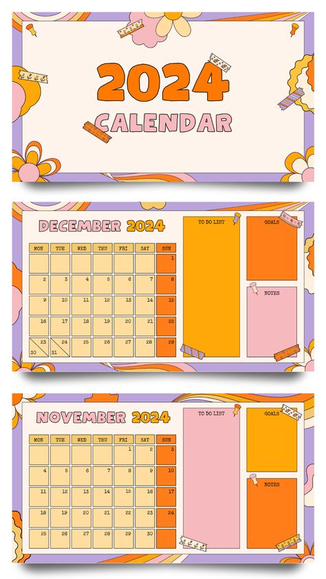 Use this customizable Colorful Illustrated Retro 2024 Cartoon Calendar template and find more professional designs from Canva. #pink #yellow #orange #colorful #retro #illustrated #flower #planner #calendar #cartoon #playful #cartooncalendar #canva #template #groovy Canva Calendar Templates, Calendar Design 2024, 2024 Calendar Design, Calender 2024 Designs, Calendar Poster Design, Canva Calendar, Calendar Cartoon, Retro Calendar, Desktop Planner