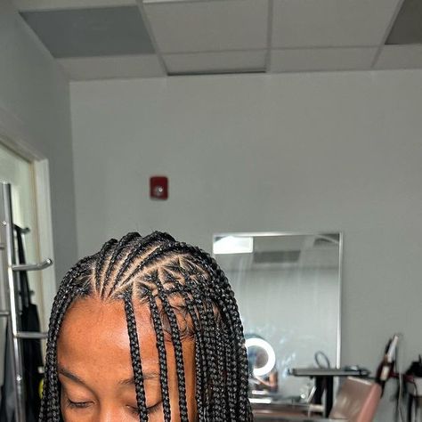 #MiaOnTheHair on Instagram: "✧Swipe to see more of these versatile half stitches + half knotless 🥰 they will be added to my site for August ✧ Touch ups are offered after 2-4 weeks if you would like to change the design in the front and keep your braids in the back ✧ Turn on my story notifications for squeeze in/ cancellations ✧ July books are open🫶🏽 ✧ Follow @miaonthehair for more braid inspo💞💞💞💕 ✧#dmvbraider #naturalhair #knotless #dmvhair #dcbraider #protectivestyles #explorepage #vir Half And Half Knotless Braids, Half Knotless Half Cornrow, Braids In Front Knotless In Back, Half Feed In Half Knotless Braids, Half Knotless Braids, Half Braid, Cute Makeup Looks, Hot Hair Styles, Cute Makeup