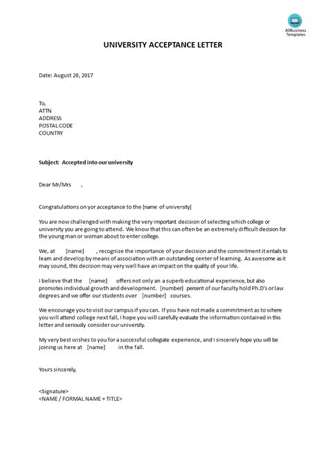 University acceptance letter - How to write an University acceptance letter? Download this Letter to student being accepted into the university now! Natal, You Have Been Accepted Letter, Accepted Into University, Grad School Acceptance Letter, Accepted Letter Aesthetic, Congratulations University Acceptance, Bursary Acceptance Letter, You Are Accepted University, University Of Toronto Acceptance Letter