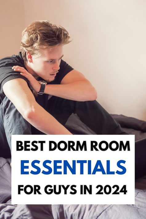 dorm room essentials for guys Guy Dorm Room, Boys Dorm Room Ideas, Dorm Essentials List, Boy College Dorms, Room Essentials List, Dorm Room List, College Freshman Dorm, Dorm Room Ideas For Guys, Room Ideas For Guys