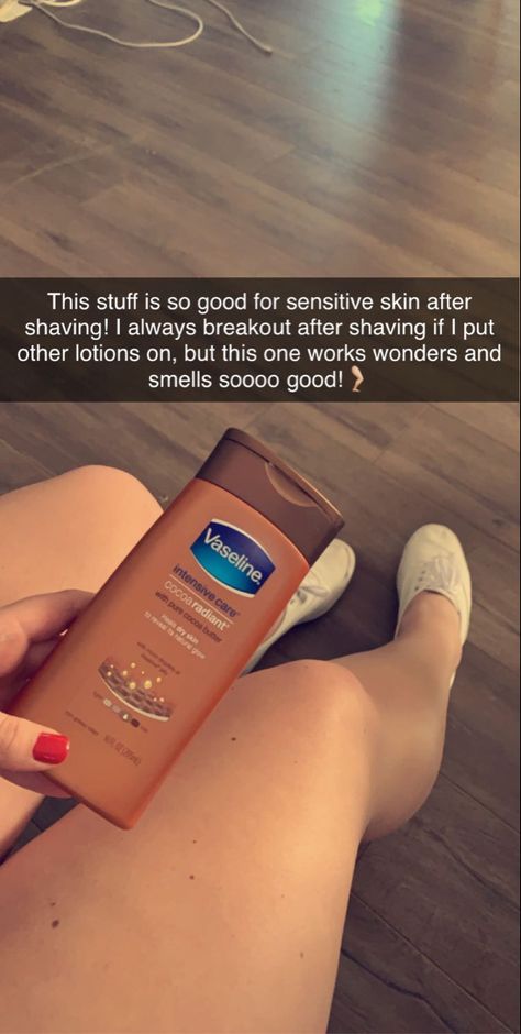 Vaseline intensive care cocoaradiant. After shaving. Glowing legs. Very moisturizing! Sensitive Skin Shaving Routine, Glowing Legs How To Get, Legs Care Skincare, Shaved Legs Tips, Tips For Shaving Legs Smooth Skin, Legs Skin Care Routine, Smooth Legs Shave Tips, Clear Legs Skin, Leg Care Skincare