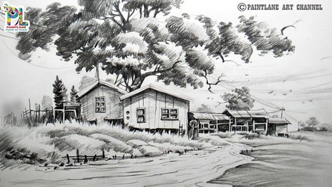 Pencil Shading Scenery, Landscapes Sketches, Sketches Pen, Pencil Sketches Landscape, Pen Sketching, Drawing Shading, Pencil Strokes, Landscape Pencil Drawings, Drawing Canvas