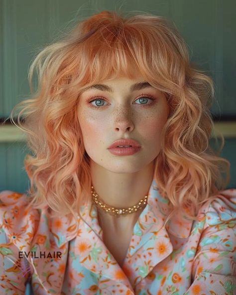 30 Dazzling Hair Color Ideas for Women in Summer 2024 Blonde Peach Hair, Peach Blonde Hair, Pastel Orange Hair, Peach Blonde, Trends Summer 2024, Pastel Hair Colors, 30 Hair Color, Peach Hair Colors, Dyed Hair Pastel