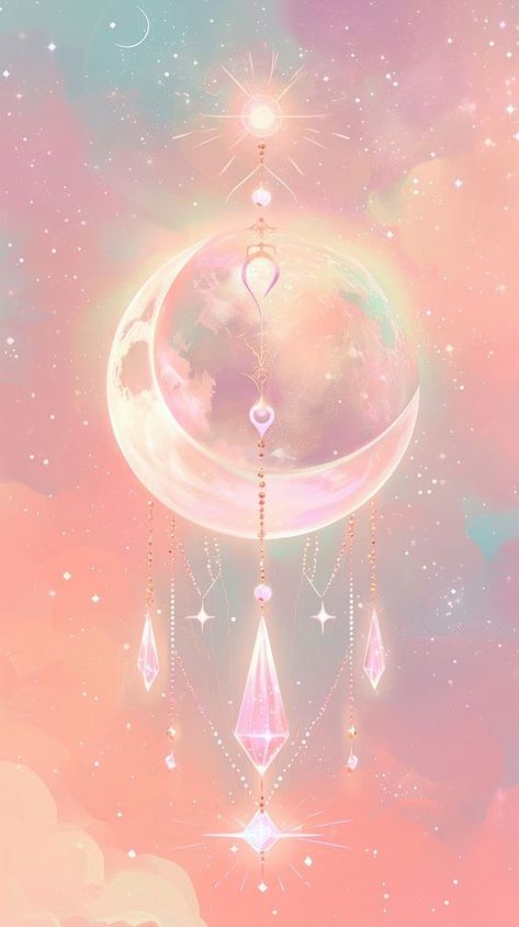 Moon phase crystal art tranquility. | premium image by rawpixel.com / Jo Rose Gold Moon Wallpaper, Pink Planets Aesthetic, Iridescent Aesthetic Wallpaper, Dreamy Art Aesthetic, Soulful Aesthetic, Iphone Wallpaper Galaxy, Wallpaper December, Crystal Wallpaper, Yoga Post