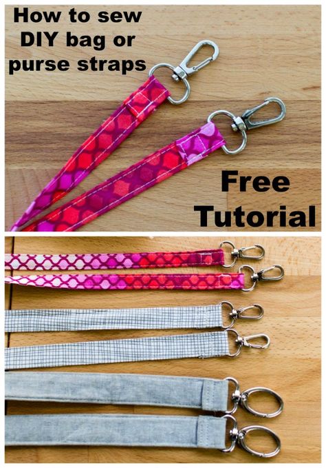 Tutorial. Beginner sewing tutorial for how to make fabric straps and handles for sewing bags. This free step by step photo tutorial shows how to create a removable strap for adding to bags and purses. Learn to sew tutorial. Free sewing lessons. Sewing for beginners. Learn to sew bags. #FreeSewingTutorial #FreeSewingPattern #SewingForFree #sewAPurseStrap #SewABagStrap How To Attach Straps To A Bag, Bag Handles Ideas, Diy Purse Strap, Sew Bags, Handbag Sewing Patterns, Purse Hanger, Sewing Bags, Free Sewing Pattern, Sew Ins