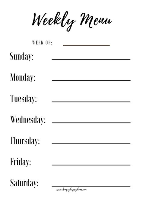 A free simple weekly menu planning printable with space for each day of the week Weekly Dinner Menu Printable Free, Weekly Menu Planning Printable Free, Dinner Menu Template Free Printable, Meal Plan Template Printable Free, Menu Planning Printable Free, Weekly Menu Printable Free, Menu Printable Free, Meal Planning Free Printable, Menu Template Free Printable