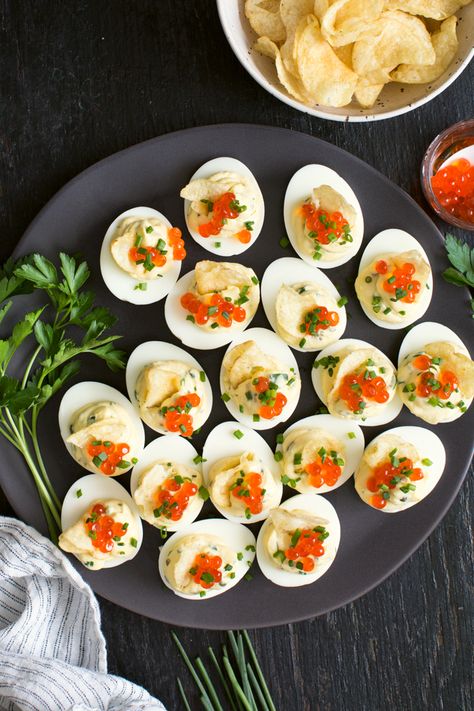 Fancy meets familiar with these Deviled Eggs with Caviar and Potato Chips. They're a tasty Thanksgiving appetizer that's sure to impress! Deviled Eggs Recipe Best Easy, Simple Deviled Eggs, Deviled Eggs Recipe Best, Easy Deviled Eggs Recipe, Simple Deviled Eggs Recipe, Easy Deviled Eggs, Healthy Food Pictures, Best Bacon, Deviled Eggs Recipe