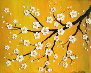 Cherry Blossom Painting Acrylic, Cherry Blossom Painting, Flower Painting Canvas, Simple Canvas Paintings, Canvas Painting Tutorials, Yellow Sky, Painting For Beginners, Easy Canvas Painting, Acrylic Painting For Beginners