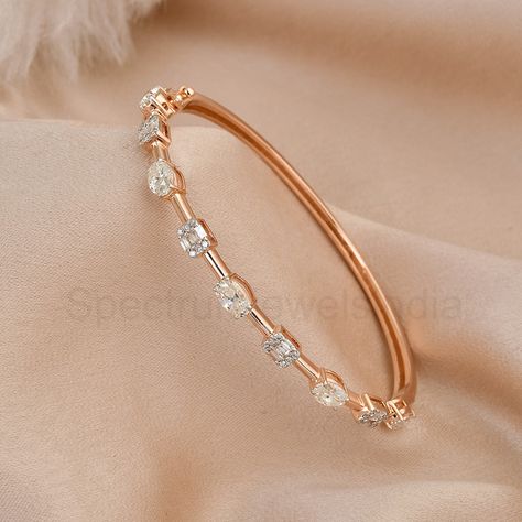 Buy 18k Rose Gold Diamond Bangle Bracelet / Mix Shape Diamond online on Etsy India. Shop for handmade, vintage and unique Bangles items from spectrumjewelsindia online on Etsy Bracelet For Women Diamond, Rose Gold Bangles, Rose Gold Diamond Bracelet, Rose Gold Bangle Bracelet, Gold Bracelet Simple, Flower Earrings Gold, Diamond Bangles, Diamond Bangle Bracelet, Diamond Bracelet Design