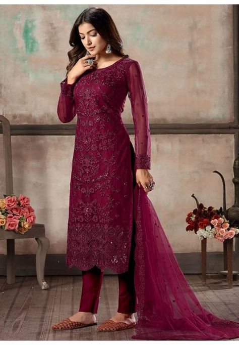 Net Kurti, Red Salwar Suit, Sequence Style, Celana Fashion, Pakistani Salwar Kameez, Embroidered Pants, Ghagra Choli, Pant Suit, Elegant Red