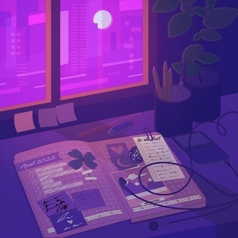 Bedroom Illustration Aesthetic, Lo-fi Aesthetic, Bedroom Drawing, Balayage Ombré, Arte 8 Bits, Lo Fi, Night Aesthetic, Purple Aesthetic, Anime Scenery