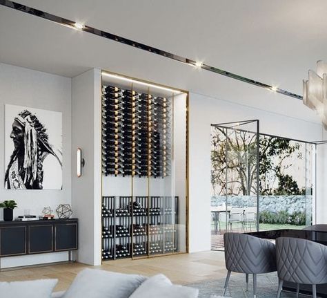 Wine Room Design, Glass Wine Cellar, Wine Closet, Home Wine Cellars, Metal Wine Rack, Wine Cellar Design, Cellar Design, Wall Mounted Wine Rack, Wine Bottle Rack