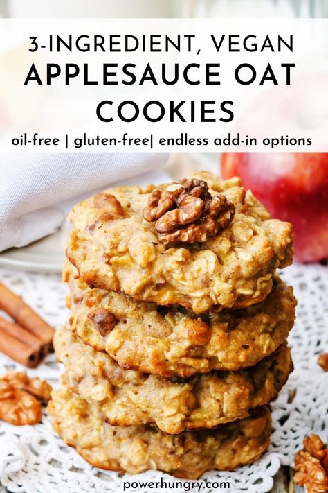 Applesauce Cookies Recipes, Vegan Applesauce, Applesauce Cookies, Vegan Oatmeal Cookies, Vegan Oatmeal, Oat Cookies, Breakfast Cookies, Healthy Cookies, Vegan Cookies