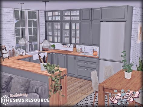 The Sims Resource - Grin Sims 4 Mods Home Decor, Sims 4 Cc Fridge Functional, Sims 4 Kitchen Cabinets, Sims4 Furniture, Sims Rooms, Living Room Sims 4, Tropical Kitchen, Paris Kitchen, Sims 4 Kitchen