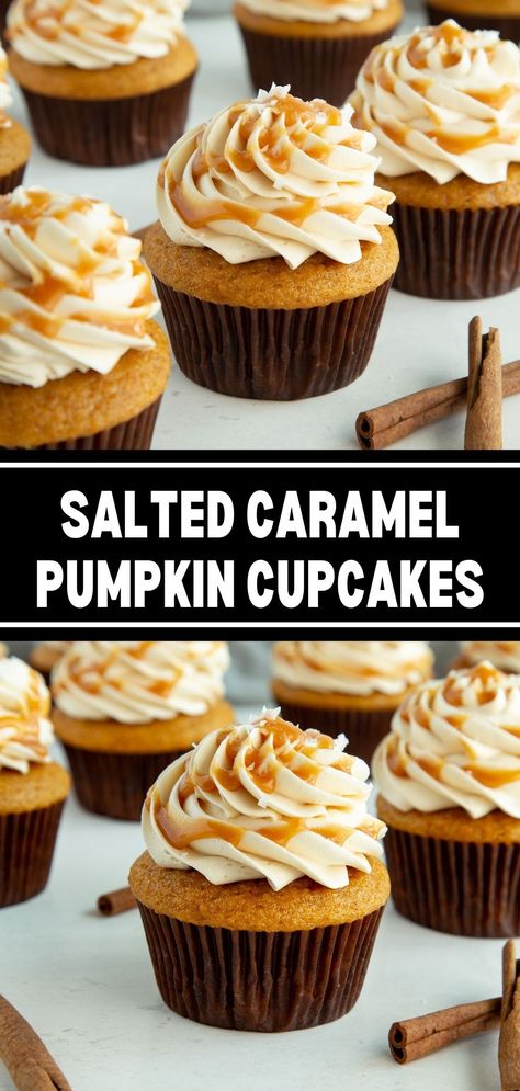 Caramel Cream Cheese Frosting, Pumpkin Cupcake Recipes, Salted Caramel Buttercream, Specialty Cupcakes, Salted Caramel Frosting, Caramel Pumpkin, Salted Caramel Cupcakes, Caramel Cupcakes, Caramel Buttercream