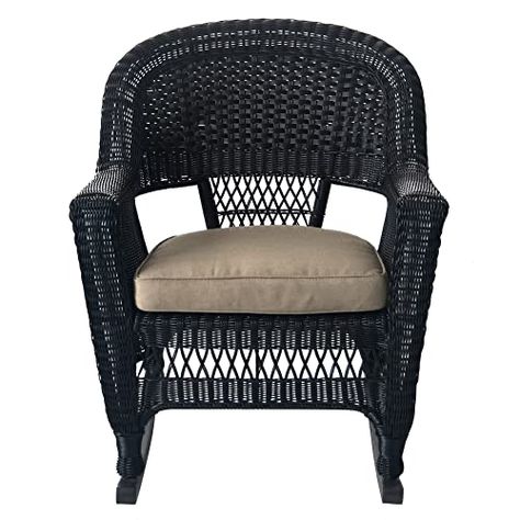 Western Porch, Black Rocking Chairs, Outdoor Wicker Rocking Chairs, Wicker Rocker, Wicker Rocking Chair, Swivel Rocking Chair, Porch Chairs, Rocker Chair, Brown Cushions