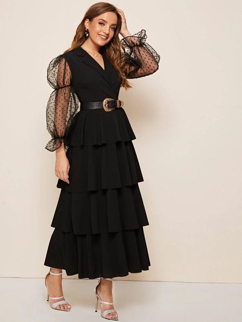 Layered One Piece Dress, Black Party Wear Dress Western, Long One Piece Dress Western Party Wear, Tutu Dress For Women Classy, Black One Piece Dress For Party, Latest One Piece Dress Western, One Piece Dress Party Wear, Long One Piece Dress Western, Black Western Dress