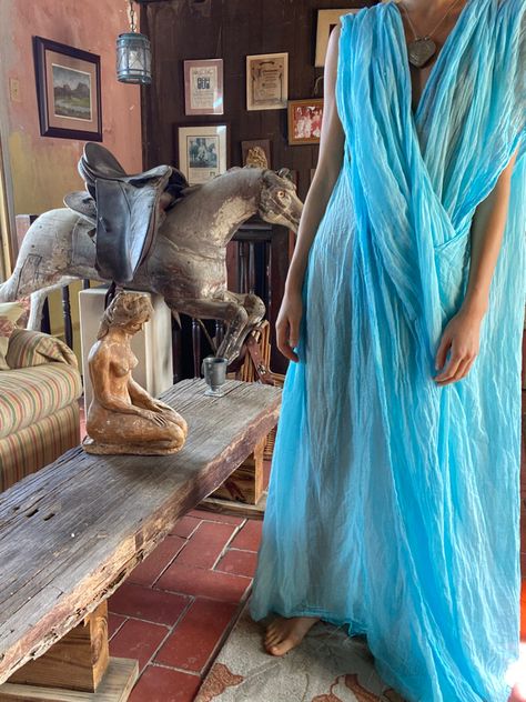 Blue Hippie Dress, Brazil Wedding, Cottage Girl, Tulum Outfits, Bright Blue Dresses, Venice California, Ali Baba, Blue Silk Dress, Natural Clothing