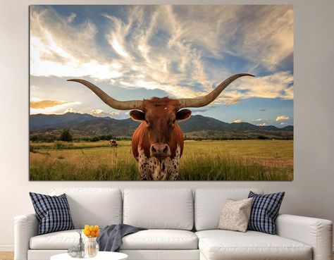 Longhorn Cow Canvas Texas Longhorn Art Longhorn Canvas Print | Etsy Longhorn Decor, Wild West Decor, Longhorn Canvas, Animal Print Home Decor, Longhorn Art, Texas Longhorn Cow, Highland Cow Canvas, Longhorn Cow, Highland Cows