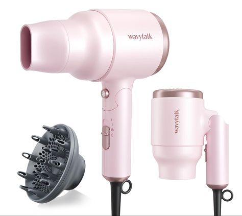 Wavytalk Blow Dryer with Diffuser, Mini Hair Dryer with Folding Handle, 1600W Quiet Lightweight Hairdryer with Diffuser Compact Design, Pinky White Blow Dryer With Diffuser, Diffuser Attachment, Mini Hair Dryer, Blow Dryer Diffuser, Pink And Black Hair, Hair Dryer Diffuser, Contour Design, Hair Diffuser, Hair Blow Dryer