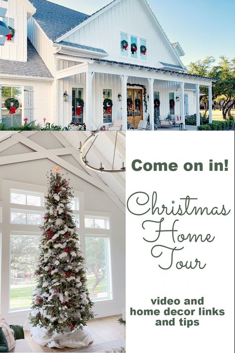 Christmas Home Tour 2023 | Simple Festive Decor Ideas & Links ⋆ The Old Barn Open Concept Christmas Decorating, Christmas Home Tours 2024, Barndominium Christmas, Modern Farmhouse Christmas Tree Ideas, Christmas Farmhouse Decor Ideas, Farmhouse Christmas Entryway, Country House Christmas, Tiny House Christmas, Farmhouse Christmas Porch