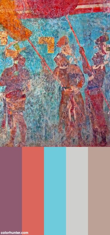 Dscn2356+-+Mayan+Painting+(770+Ad+Approx.)+Color+Scheme South American Color Palette, Mayan Color Palette, Mayan Painting, Mayan Inspired Art, Mayan Motifs, Mayan Cosmology, Mayan Culture Art Maya Civilization, Colour Architecture, Color Palettes