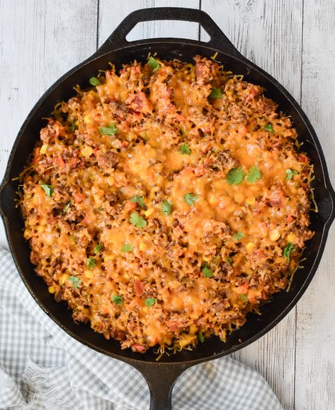 30 Minute One-Skillet Low-FODMAP Mexican Rice with Beef; Gluten-free | Rachel Pauls Food Mexican Rice With Beef, Fodmap Slow Cooker, Fod Map, Fodmap Recipes Dinner, Taco Skillet, Canned Lentils, Fodmap Diet Recipes, Zucchini Bread Recipe, Dried Lentils