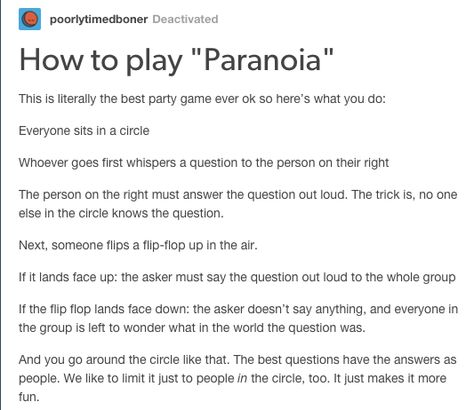 paranoia Paranoia Game, Crazy Games, Internet Games, Fun Sleepover Ideas, College Friends, I Feel Good, Grimm, Text Posts, Tumblr Posts