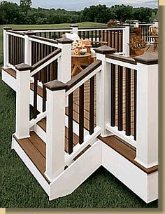 dark spindles, and hand rail, white ballusters Deck Skirting, Simple Deck, Deck Colors, Deck Paint, Trex Deck, Porch Railing, Lan Can, Deck Plans, Diy Deck