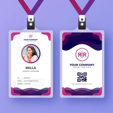 Id cards template with photo abstract st... | Free Vector #Freepik #freevector #business #abstract #card #design I.d Template, Office Card Design, I D Card Design, Cute Id Card Template, Lanyard Card Design, D Logo Design Ideas, Credentials Design, Employee Card Design, I Card Design