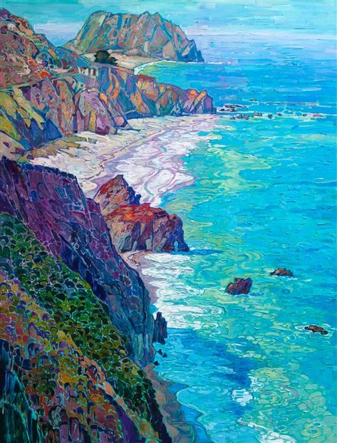 Highway 1 California coastal oil painting by modern master impressionist Erin Hanson. American Impressionism, Erin Hanson, Contemporary Impressionism, Arte Van Gogh, Impressionist Art, Art Painting Acrylic, Large Painting, Pics Art, Impressionism