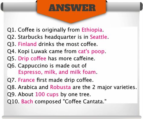 How much do you know about coffee? Coffee trivia quiz Coffee Trivia Fun Facts, Coffee Questions, Macmillan Coffee Morning, Living In Seattle, What The Fact, Coffee Facts, Activity Director, Ladies Club, Senior Activities