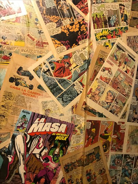 Comic book pages used as wallpaper Comic Book Aesthetic Wallpaper, Old Comic Aesthetic Wallpaper, Comic Book Page Art, Comics Aethstetic, Retro Comic Aesthetic Wallpaper, Comic Book Room Aesthetic, Comic Artist Aesthetic, Vintage Comic Book Aesthetic, Comic Book Wall